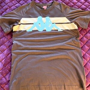 Brown T-Shirt with Blue and Cream Design